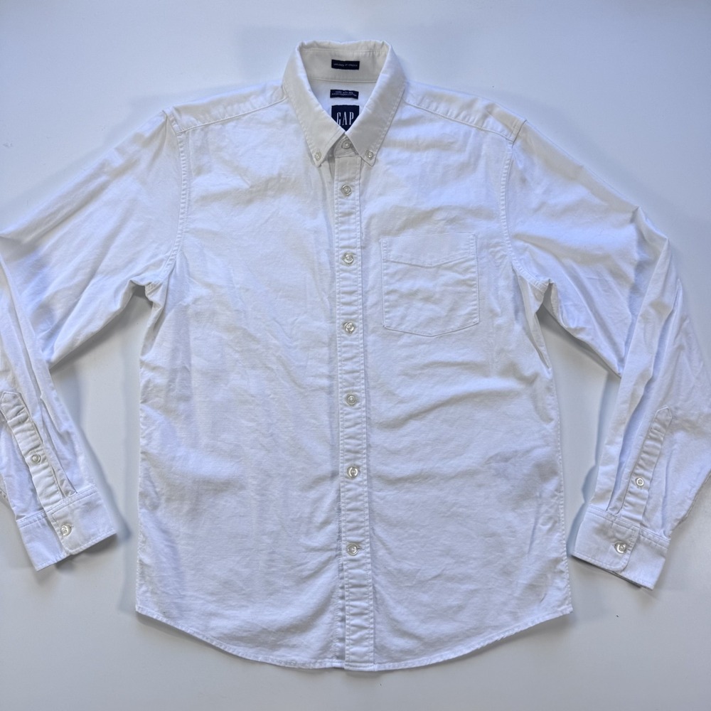 GAP Long Sleeve Button Down Shirt Mens XSmall Untucked Fit Stretch White